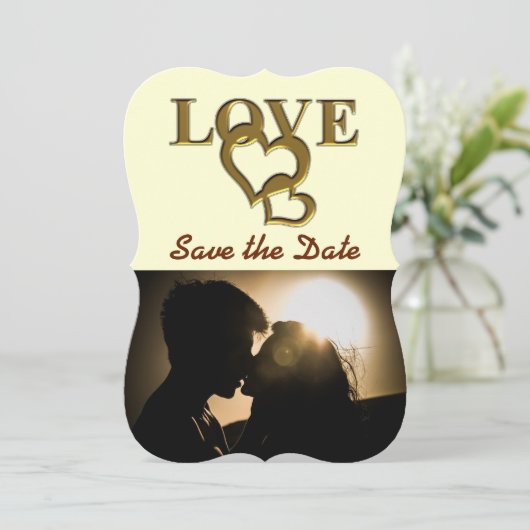 Invitation Coeurs romantiques, Coeurs interdépendants en or,  (Debout devant)