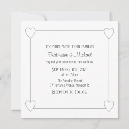 Invitation Coeurs romantiques Moderne Blanc Simple Mariage (Devant)