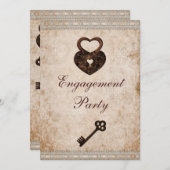 Invitation Coeurs romantiques serrure et partie d'engagement  (Devant / Derrière)