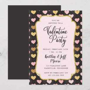 Invitation Coeurs rose et or Saint Valentin