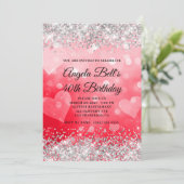 Invitation Coeurs rose et rouge Parties scintillant d'argent  (Debout devant)