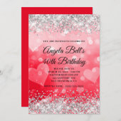 Invitation Coeurs rose et rouge Parties scintillant d'argent  (Devant / Derrière)