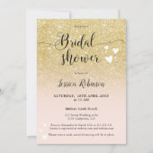 Invitation Coeurs rose or chic script douche nuptiale chic (Devant)