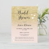Invitation Coeurs rose or chic script douche nuptiale chic (Debout devant)