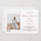 Invitation Coeurs rose vif Elephant Baby shower photo (Devant)