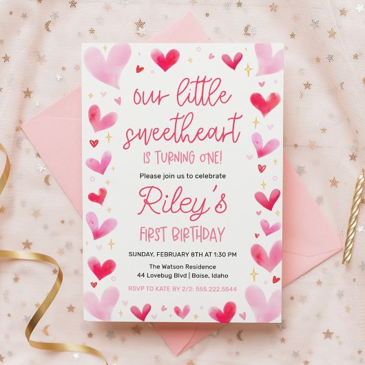 Invitation Coeurs roses 1er Anniversaire Notre Petite Amoureu