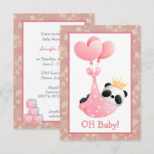 Invitation Coeurs roses Baby shower Ours Panda (Devant / Derrière)