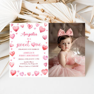 Invitation Coeurs roses doux Un Valentin 1er anniversaire Pho