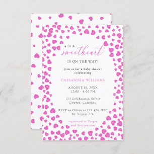 Invitation Coeurs roses encadrent un petit Baby shower amoure