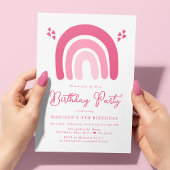Invitation Coeurs roses et arcs-en-ciel fête d'anniversaire