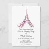 Invitation Cœurs roses et papillons Soirée à Paris Tour Eiffe (Devant)