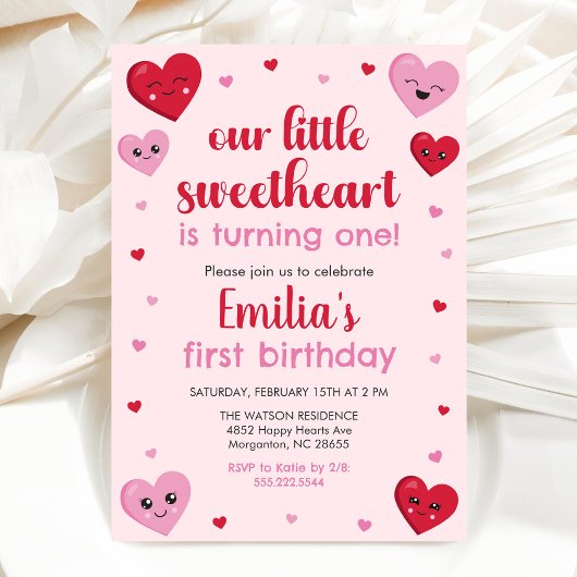 Invitation Coeurs roses et rouges Notre petit Anniversaire am