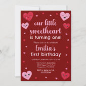 Invitation Coeurs roses et rouges Notre petit Anniversaire am (Devant)
