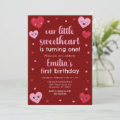 Invitation Coeurs roses et rouges Notre petit Anniversaire am (Debout devant)
