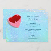 Invitation Coeurs roses et rouges sur une fête Générique Bleu (Devant / Derrière)