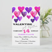Invitation Cœurs roses et violets pour la Saint-Valentin (Debout devant)