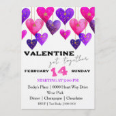 Invitation Cœurs roses et violets pour la Saint-Valentin (Devant)