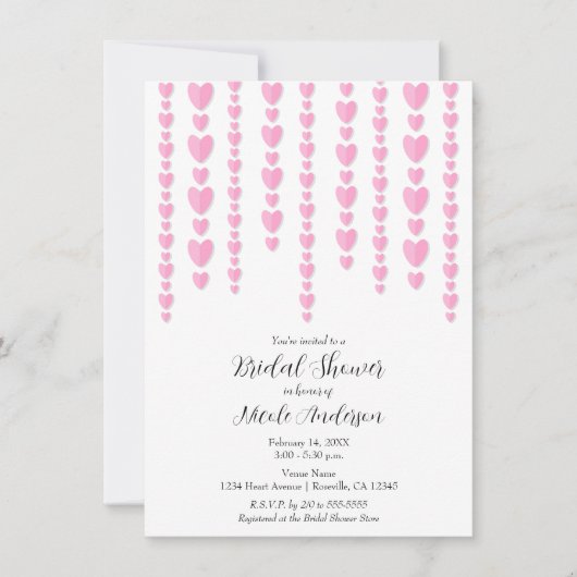 Invitation Coeurs roses Fête des mariées de Valentine Couple (Devant)