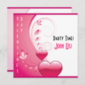 Invitation Coeurs roses, fleurs et tourbillons Saint-Valentin (Devant / Derrière)