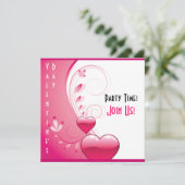 Invitation Coeurs roses, fleurs et tourbillons Saint-Valentin (Debout devant)