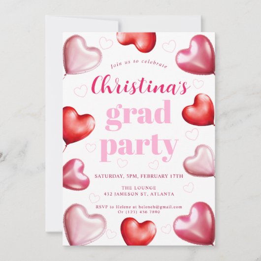 Invitation Coeurs roses mignonette Soirée de Graduation (Devant)