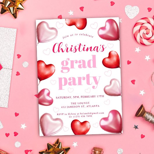 Invitation Coeurs roses mignonette Soirée de Graduation