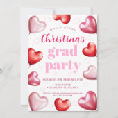 Invitation Coeurs roses mignonettes Fête de graduation photo (Devant)