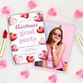 Invitation Coeurs roses mignonettes Fête de graduation photo