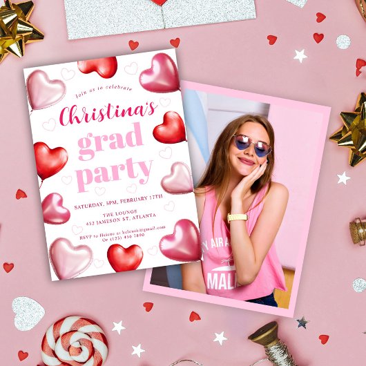 Invitation Coeurs roses mignonettes Fête de graduation photo