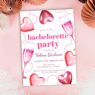 Invitation Coeurs roses mignons Fille chic Bachelorette Party