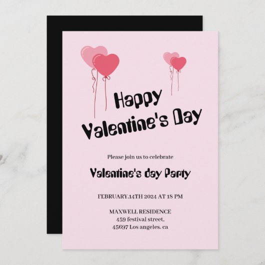 Invitation Coeurs roses mignons heureux valentines jour (Devant / Derrière)