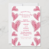Invitation Coeurs roses mignons tirés à la main Fête de la Sa (Devant)
