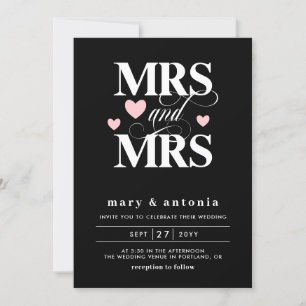 Invitation Coeurs roses Mme et Mme Lesbian Mariage Deux en un