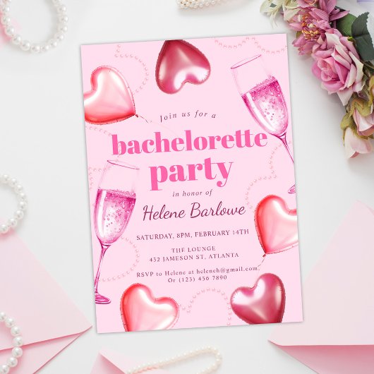 Invitation Coeurs roses moderne élégante Bachelorette Party