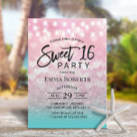 Invitation Coeurs roses modernes Turquoise argent Ombre doux<br><div class="desc">Coeurs roses modernes Turquoise Argent Ombre Sweet 16 Invitations.</div>