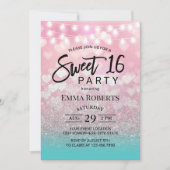 Invitation Coeurs roses modernes Turquoise argent Ombre doux (Devant)