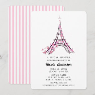 Invitation Cœurs roses Papillons Paris Tour Eiffel Robe de ma