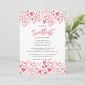 Invitation Coeurs roses Petit Baby shower de fille amour (Debout devant)