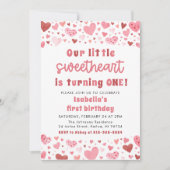 Invitation Coeurs roses Petite amoureuse Photo Premier annive (Devant)