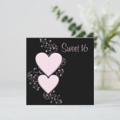 Invitation Coeurs roses Rose Noir Doux 16 Anniversaire (Debout devant)