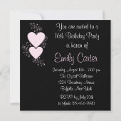 Invitation Coeurs roses Rose Noir Doux 16 Anniversaire (Dos)