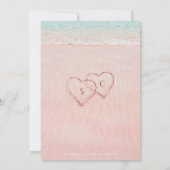 Invitation Cœurs roses sur la plage dans le sable pour la dou (Dos)