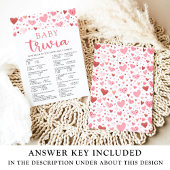 Invitation Coeurs roses Valentine Baby Trivia Baby shower Jeu