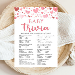 Invitation Coeurs roses Valentine Baby Trivia Baby shower Jeu