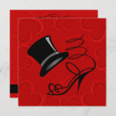 Invitation Cœurs Rouges comme des Cerises, Haut-de-forme et T (Devant / Derrière)