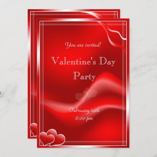 Invitation Coeurs rouges élégants Saint Valentin (Devant / Derrière)