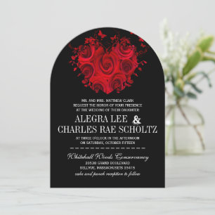 Invitation Cœurs rouges et noirs Roses Papillon Mariages
