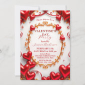 Invitation Coeurs rouges et perruques d'or Saint-Valentin (Devant)