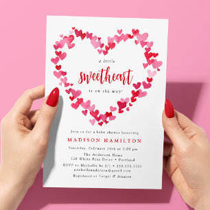 Invitation Coeurs rouges et roses Petit Baby shower amoureux