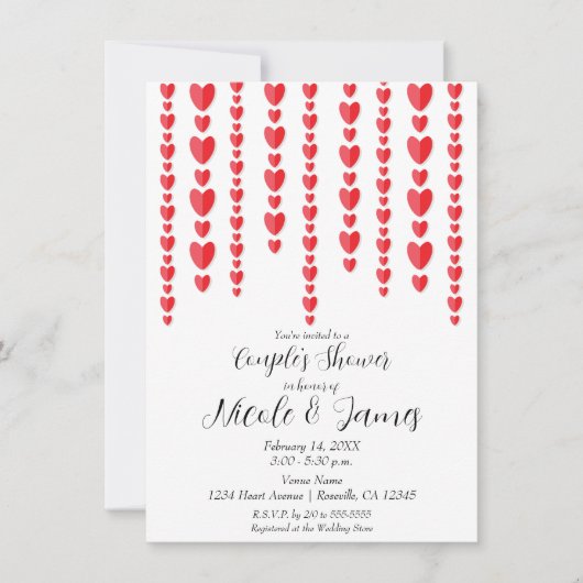Invitation Cœurs Rouges Fête de Mariage de Couple de la Saint (Devant)